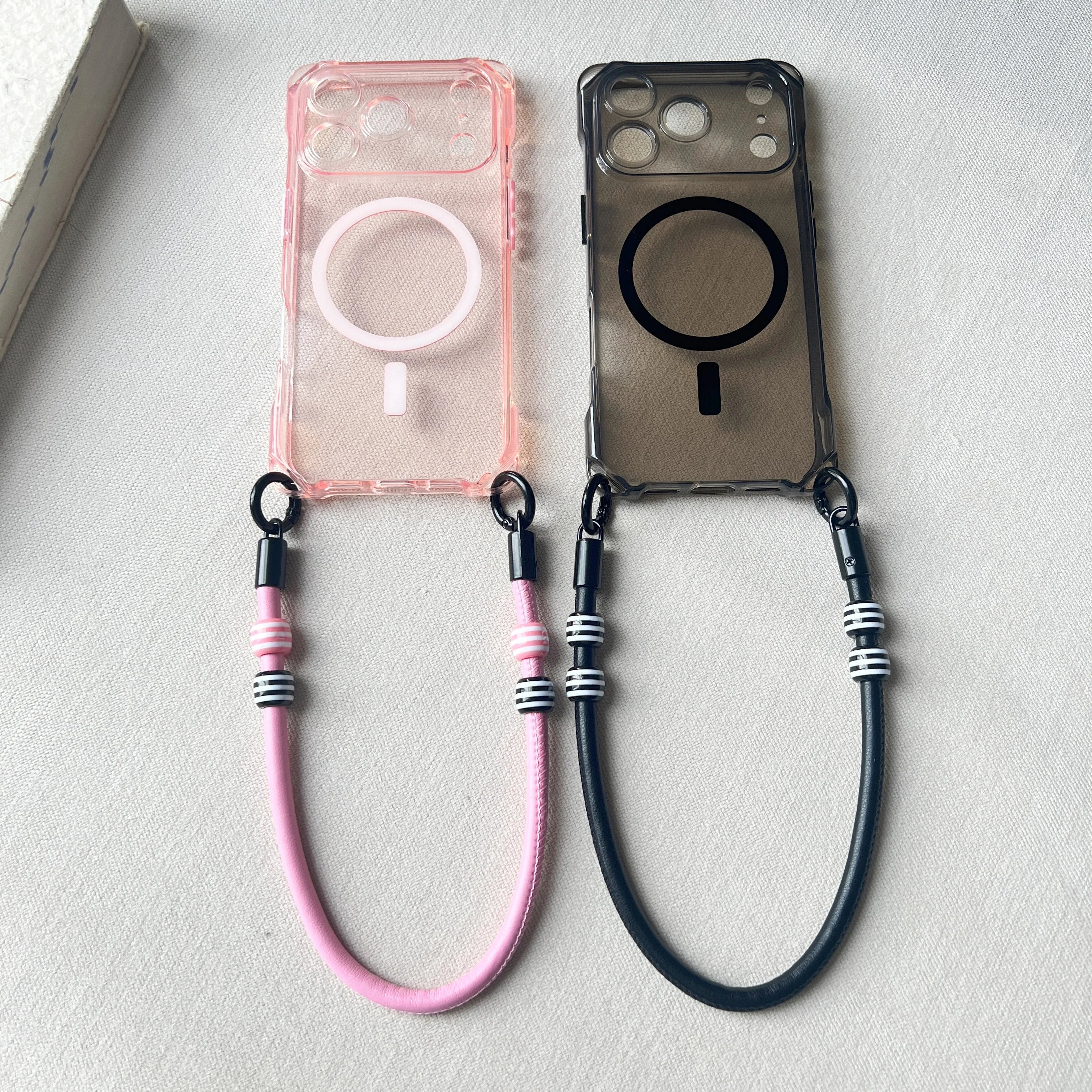 Leather Beaded Lanyard Phone Case Suitable For iPhone 17 Pro Max Wristband 17 Air Magnetic 17 Pro Drop Protection Case,Charm