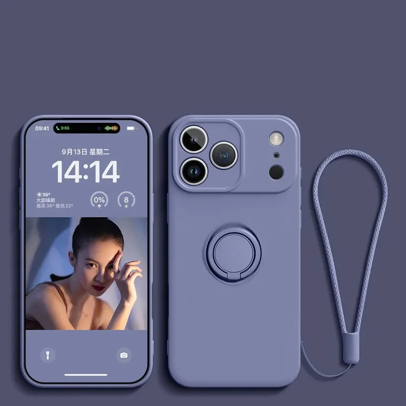 Liquid Silicone Ring Stand Magnetic Case for iPhone 17 Air 16E 15 14 13 12 11 Pro Max Plus Shockproof Soft Bumper Protectic Case