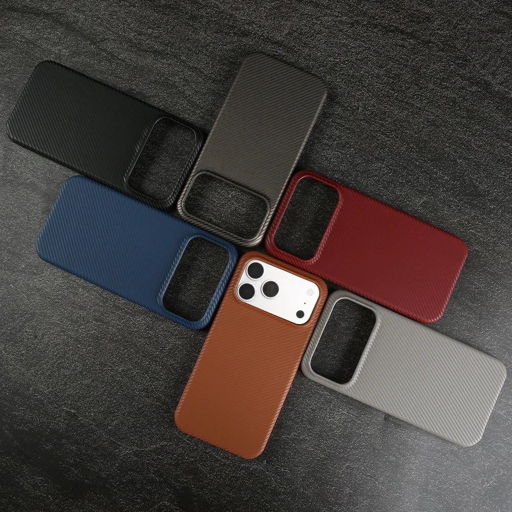 Carbon Fiber Weave Pattern Genuine Leather Case For iPhone 17 Pro Max 16 Pro Max 15 14 13 Cases Protective Phone Back Cover