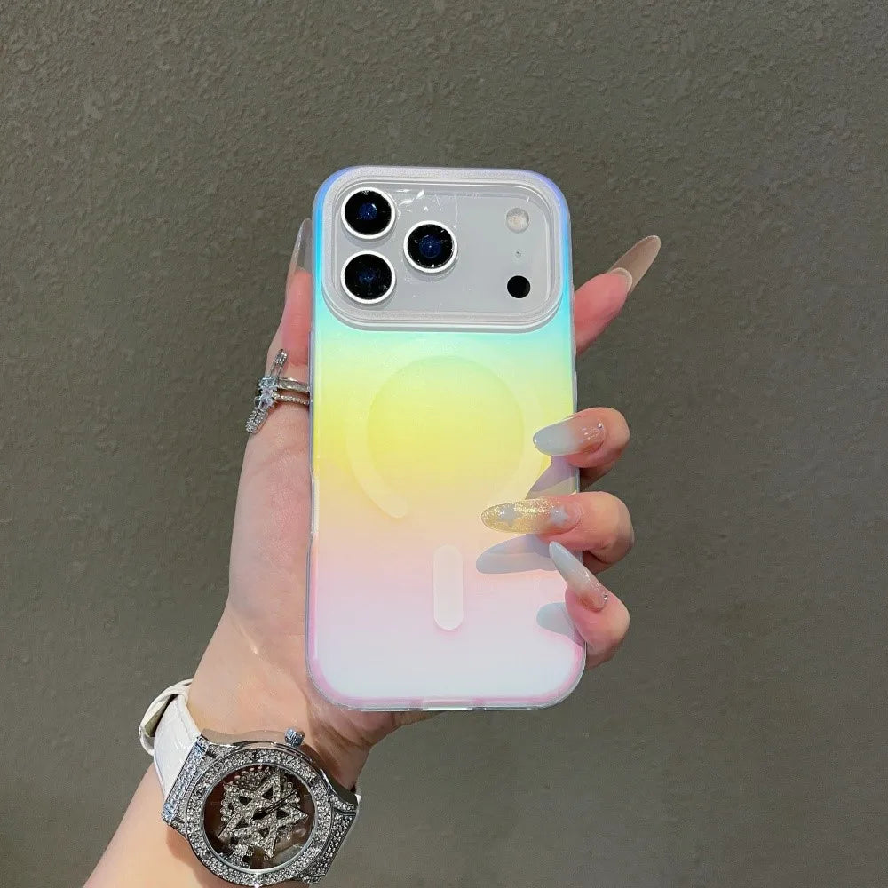 Laser Matte Magnetic Case For iPhone 17 Air 16 15 14 13 12 11 Pro Max Plus 17Pro 16E Wireless Charging Gradient Rainbow Funda