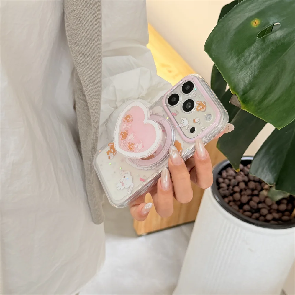 Korean Cherry Dessert Rabbit Magnetic Phone Case for iPhone 17 16 15 Pro 15 16 Pro Max Funda with Magsafe Shake Stand Cute Cover