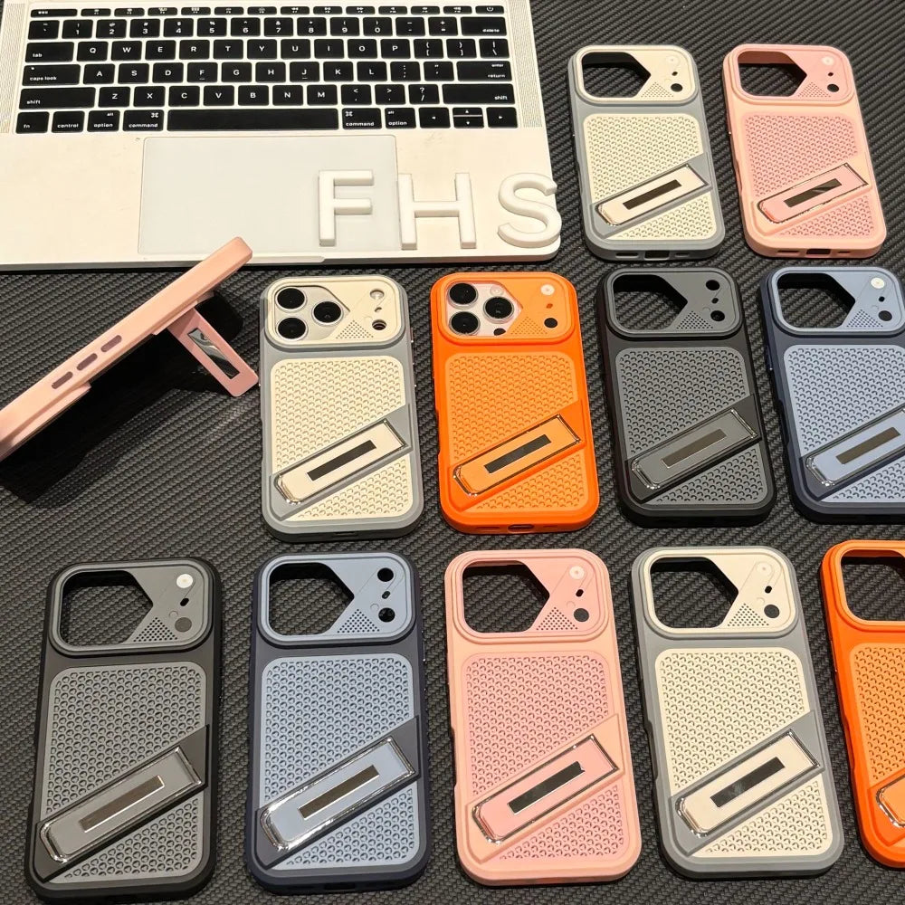 Heat Dissipation Folding Stand Holder Case For iPhone 17 Pro Max Air 16 Plus 11 12 13 14 15 Pro Shockproof Turn to 17 Hard Cover