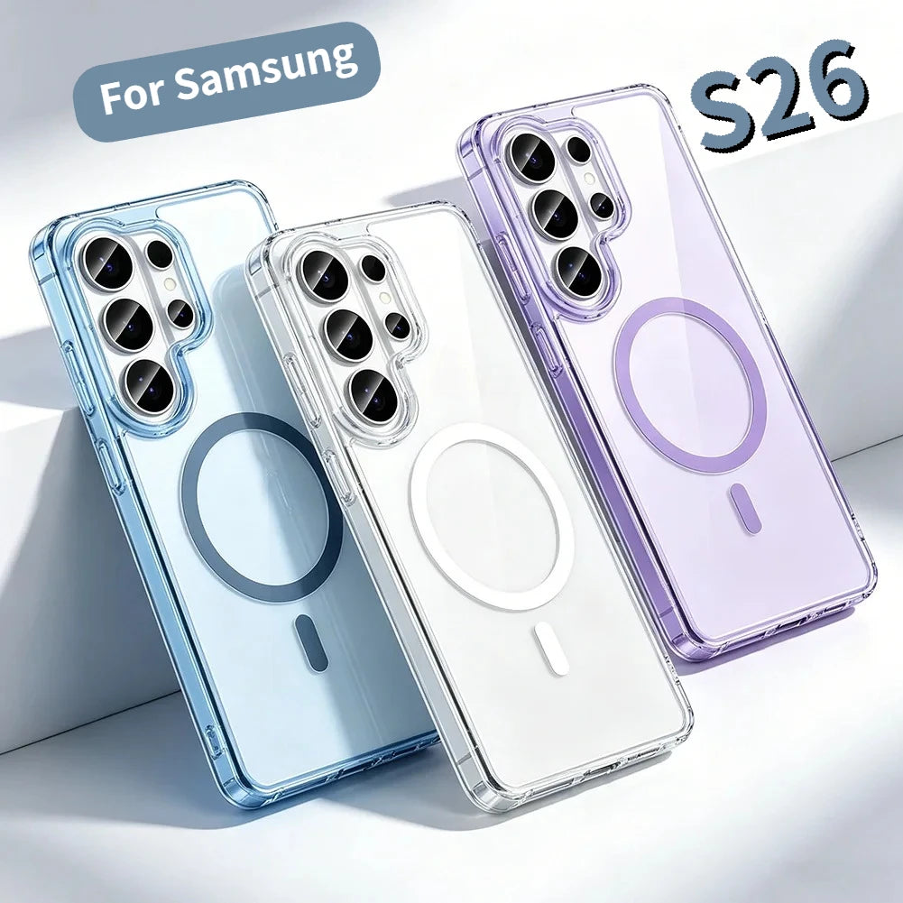 Original Anti-yellowing Transparent Magnetic PC Case for Samsung S26 S25 S24 Plus Ultra Camera Protector Airbag Shockproof Funda