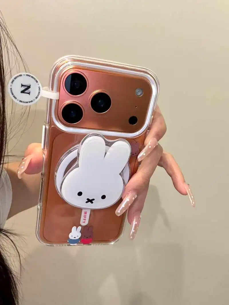 Cute Simple Miffy Rabbit Magnetic Stand Holder For Iphone 17 Pro Max 16 Pro Max 15 14 13 Phone Case