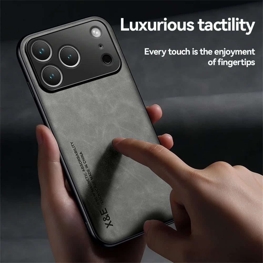 Luxury Shockproof Matte Lambskin Leather Magnetic Phone Case for iPhone 17 Air 16 14 13 12 11 15 Pro Max Mini XR XS 8 Plus Cover