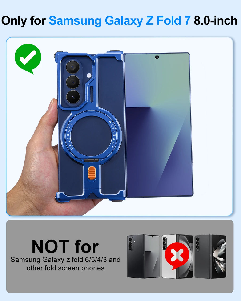 Oatsbasf Magnetic Phone Case for Samsung Galaxy Z Fold 7 with Stand 360°Rotatable Wireless Charging Metal Frameless Bumper Cover