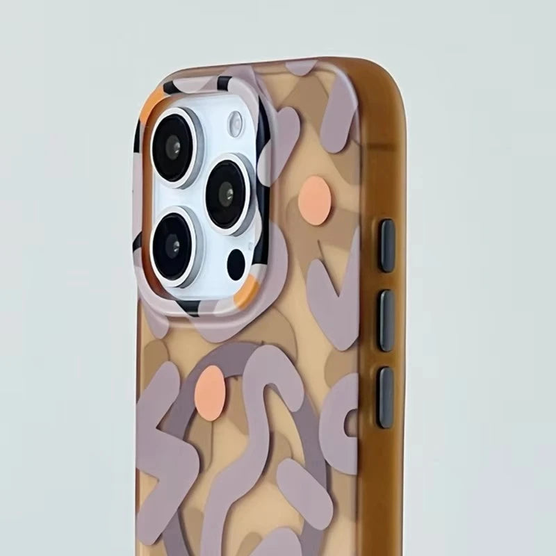 For MagSafe Geometric Graffiti Phone Case for iPhone 17 16 15 14 13 Pro Max Air Magnetic Wireless Charging Hard Shockproof Cover