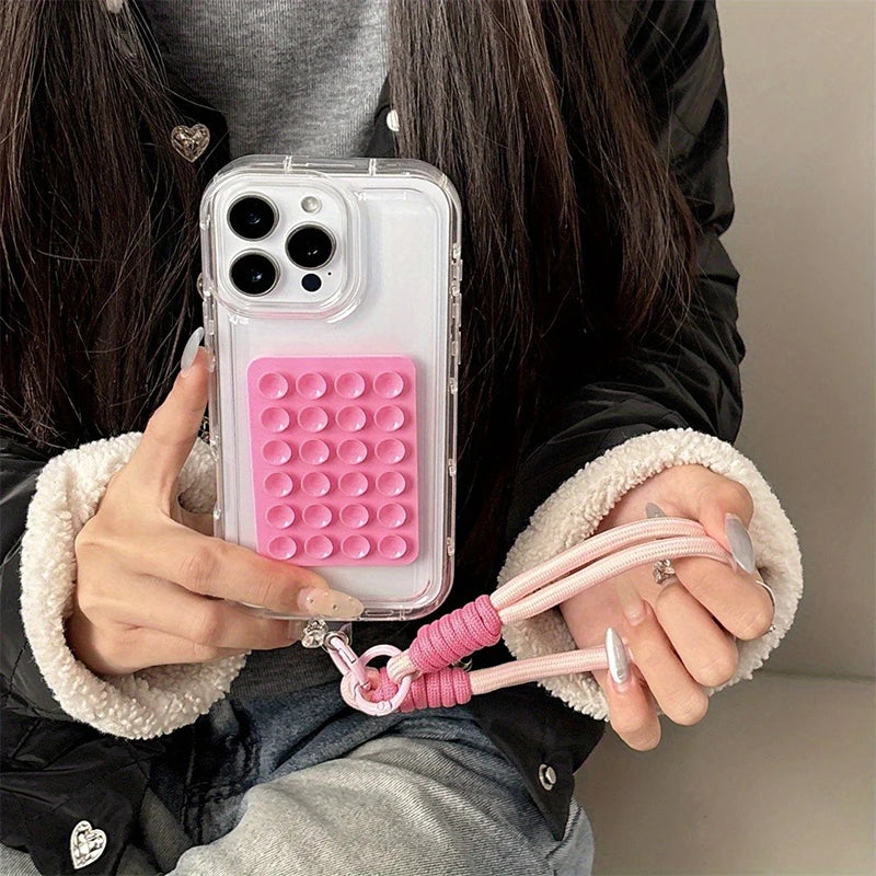 Suction Cup Airbag With Lanyard Phone Case For iPhone 17 16 15 14 13 12 11 Pro Max XR X XS 7 8 Plus Mini Clear Shockproof Cover