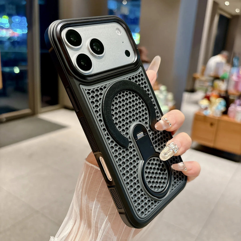 Invisible Support Bracket Cooling Heat Dissipation Phone Case For iPhone 17 16 15 14 13 12 11 Pro Max Breathable Magnetic Cover