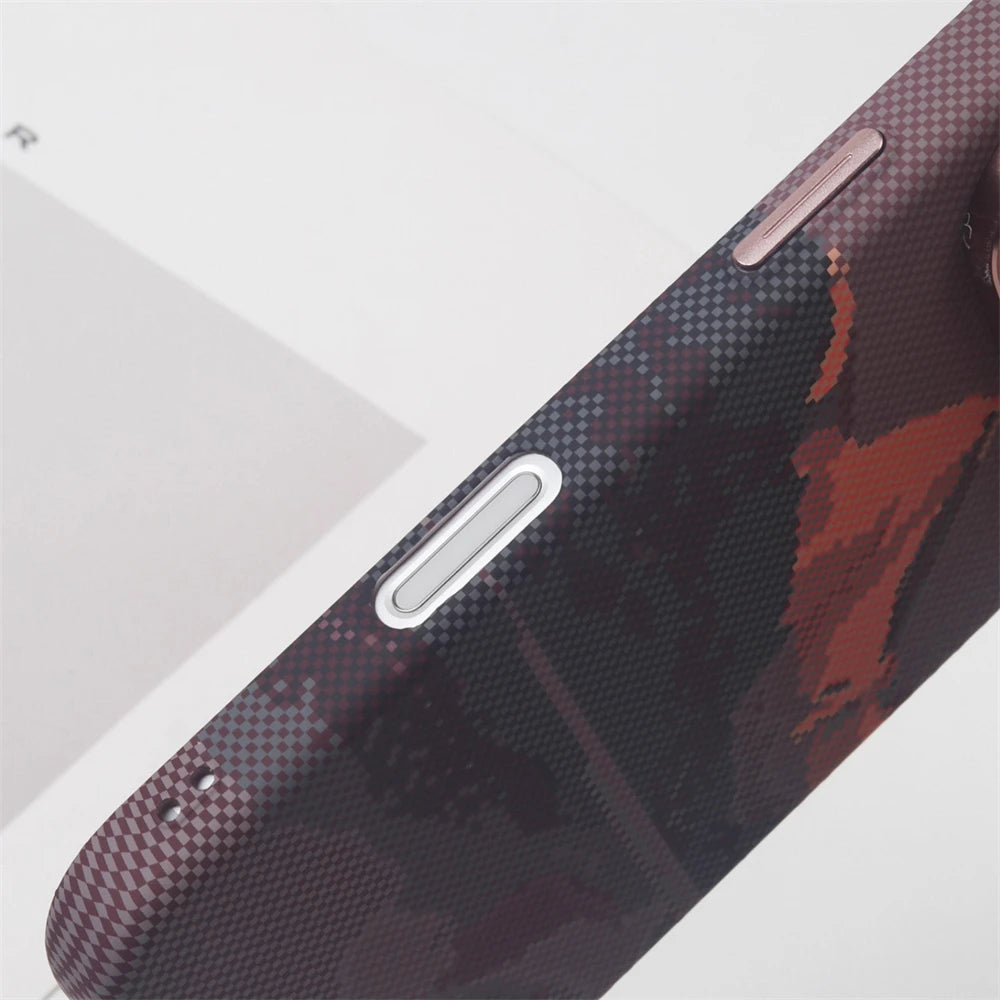 Carbon Fiber Mountain Peak Pattern Mangetic Case For iPhone 17 Pro Max 16 15 14 Aluminum Alloy Lens Frame For Magsafe Back Cover