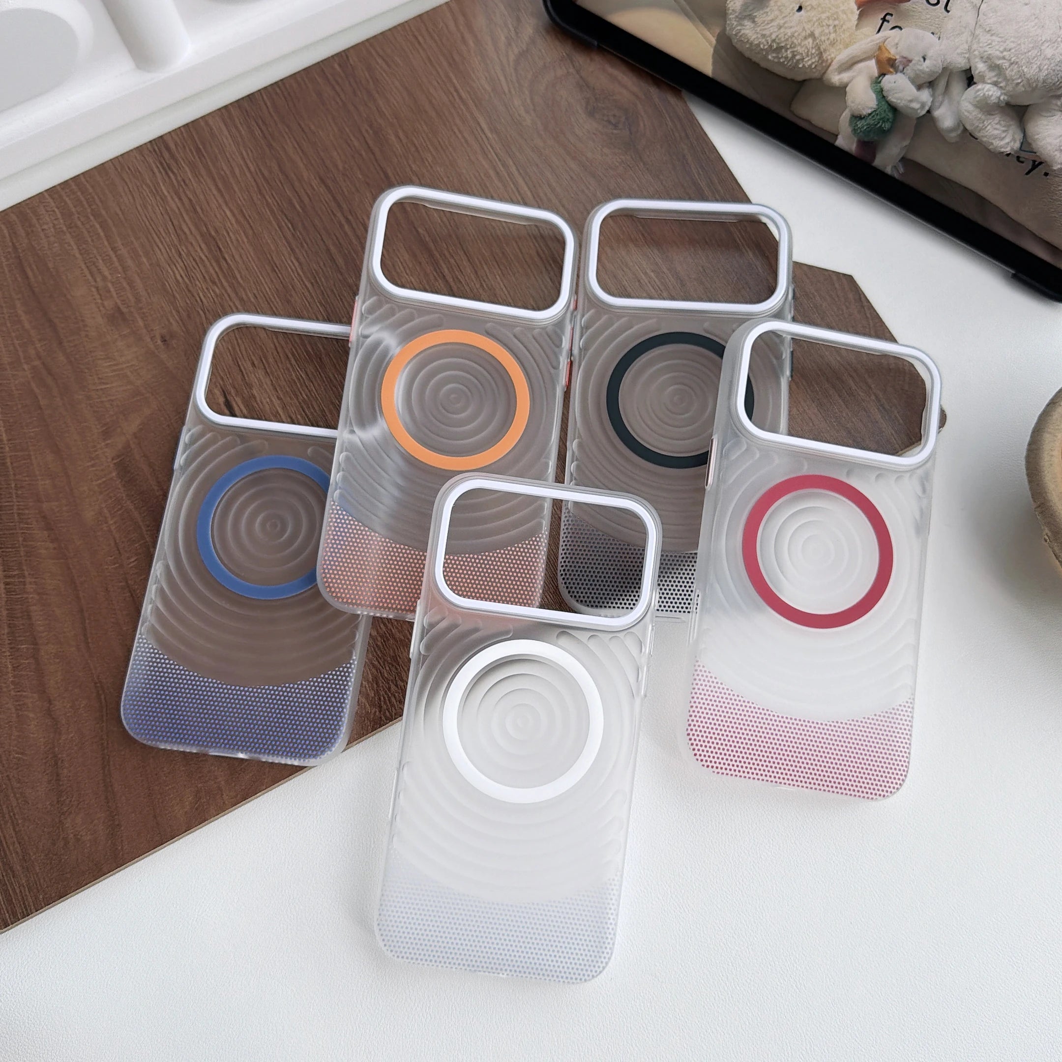 New 3D Metal Button Matte For Magsafe Phone Case For iPhone 15 16 17 Pro Max PC Backplane Shockproof Magnetic Ripple Phone Cover
