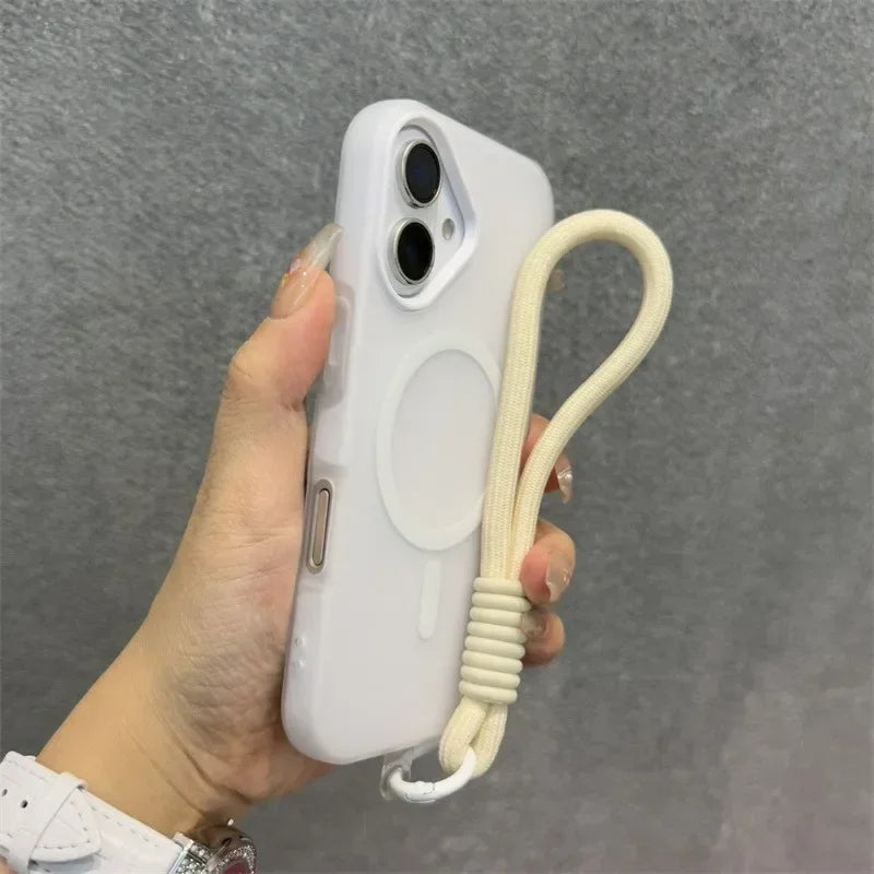 Luxury Soft With lanyard Silicone For Magsafe Case for iPhone 17 16 15 14 13 12 Pro Max Plus Air Wireless Charge Magnetic Cover