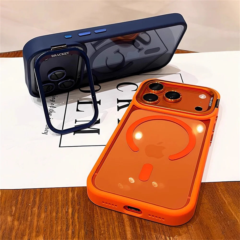 Luxury 3IN1 Lanyard Lens Holder Transparent For Magsafe Phone Case For iPhone 17 16 15 14 13 12 Pro Max Solid Color Bumper Cover