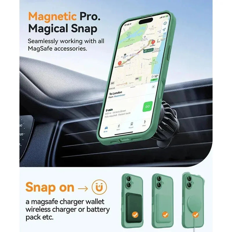For Magsafe Luxury Armor Shockproof Case For iPhone 17 16 15 14 13 Pro Max Magnetic Wireless Charge Cover Matte Translucent PC