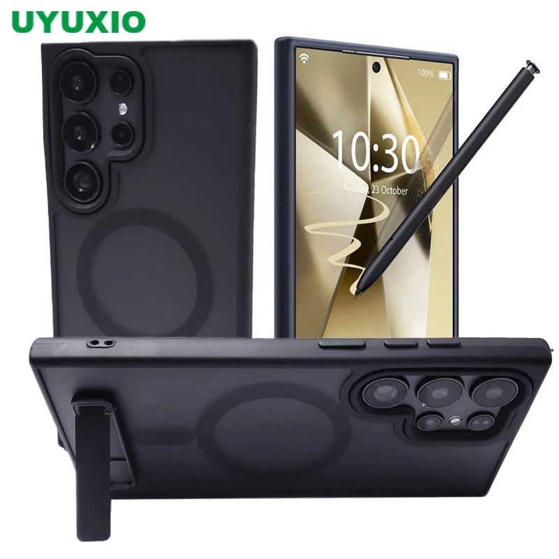 UYUXIO Magnetic Mobile Phone Case with Kickstand for Samsung Galaxy S26 S25 S24 S23 Ultra FE S22 Plus Cover Stand with Holder