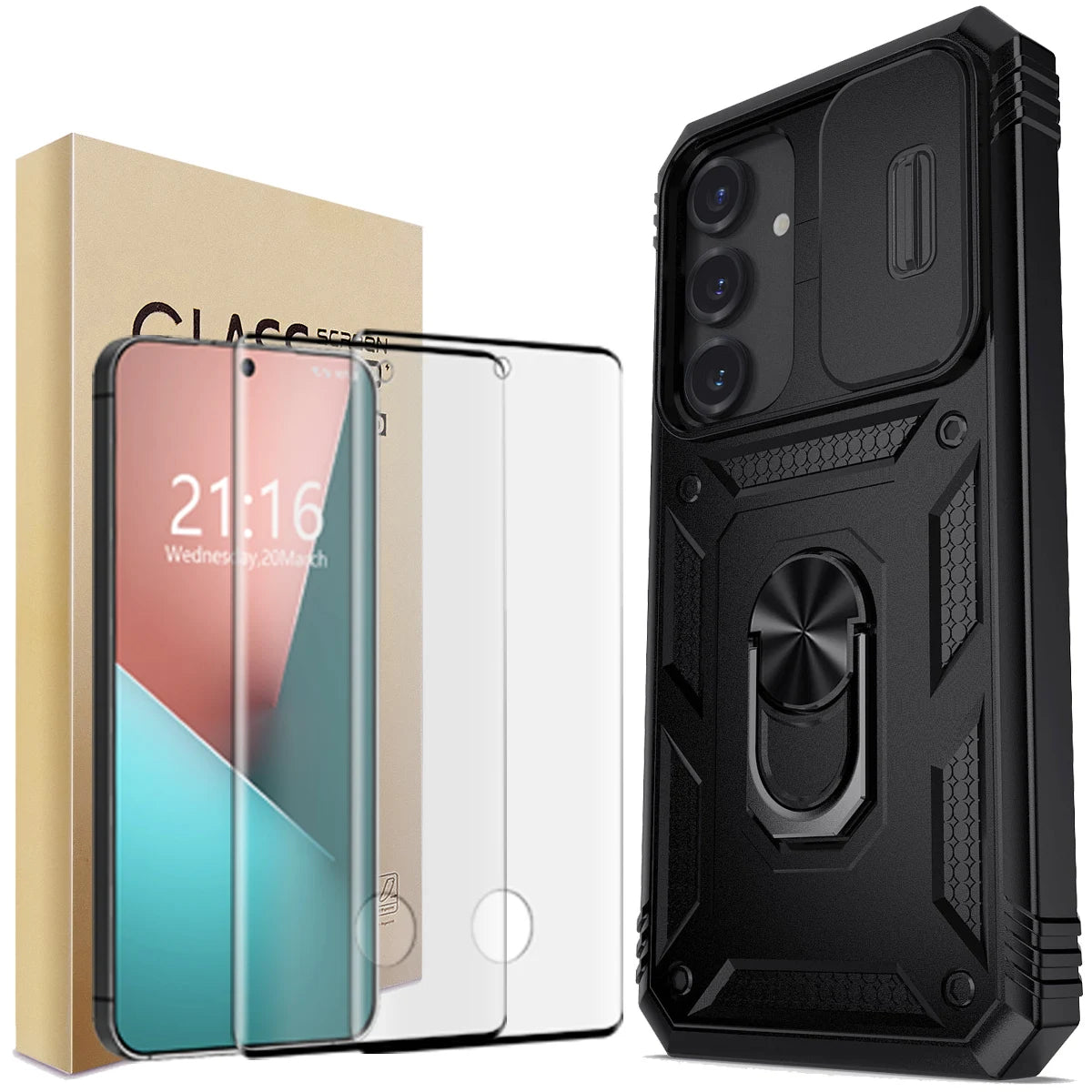 For Samsung Galaxy S25/S25 Plus/S25 Ultra/S25 Edge Case Shockproof Hard Kickstand Cover And 2pcs Tempered Glass Screen Protector