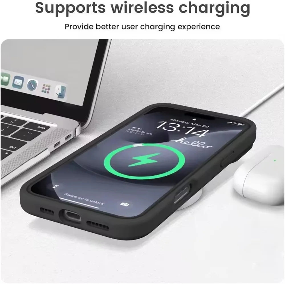 Original Liquid Silicone For Magsafe Cover For iPhone 16 16E 15 14 13 12 11 Pro Max Plus Magnetic Fluorescent Matte Phone Case