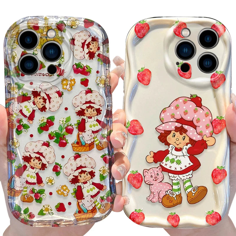 Strawberry Shortcake Wave Case for iPhone 16 E 15 Pro Max 14 13 12 Mini 11 Pro Max XS X 8 7 Plus Liquid Silicone Covers Funda