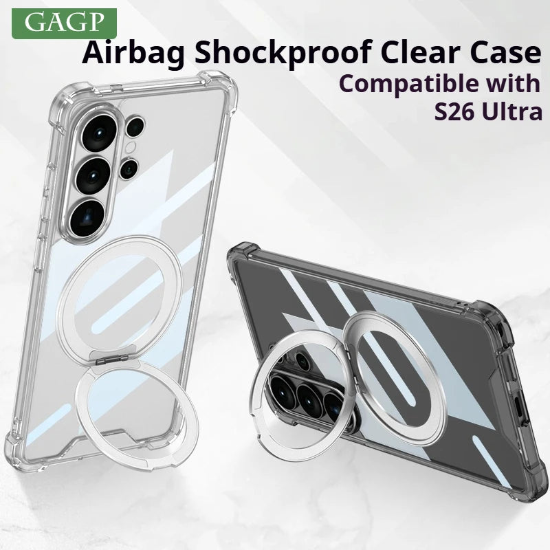 S26 Ultra Airbag For Magnetic Bracket Holder Phone Case for Samsung Galaxy S26 S25 Ultra Shockproof Clear Cover For S26Ultra