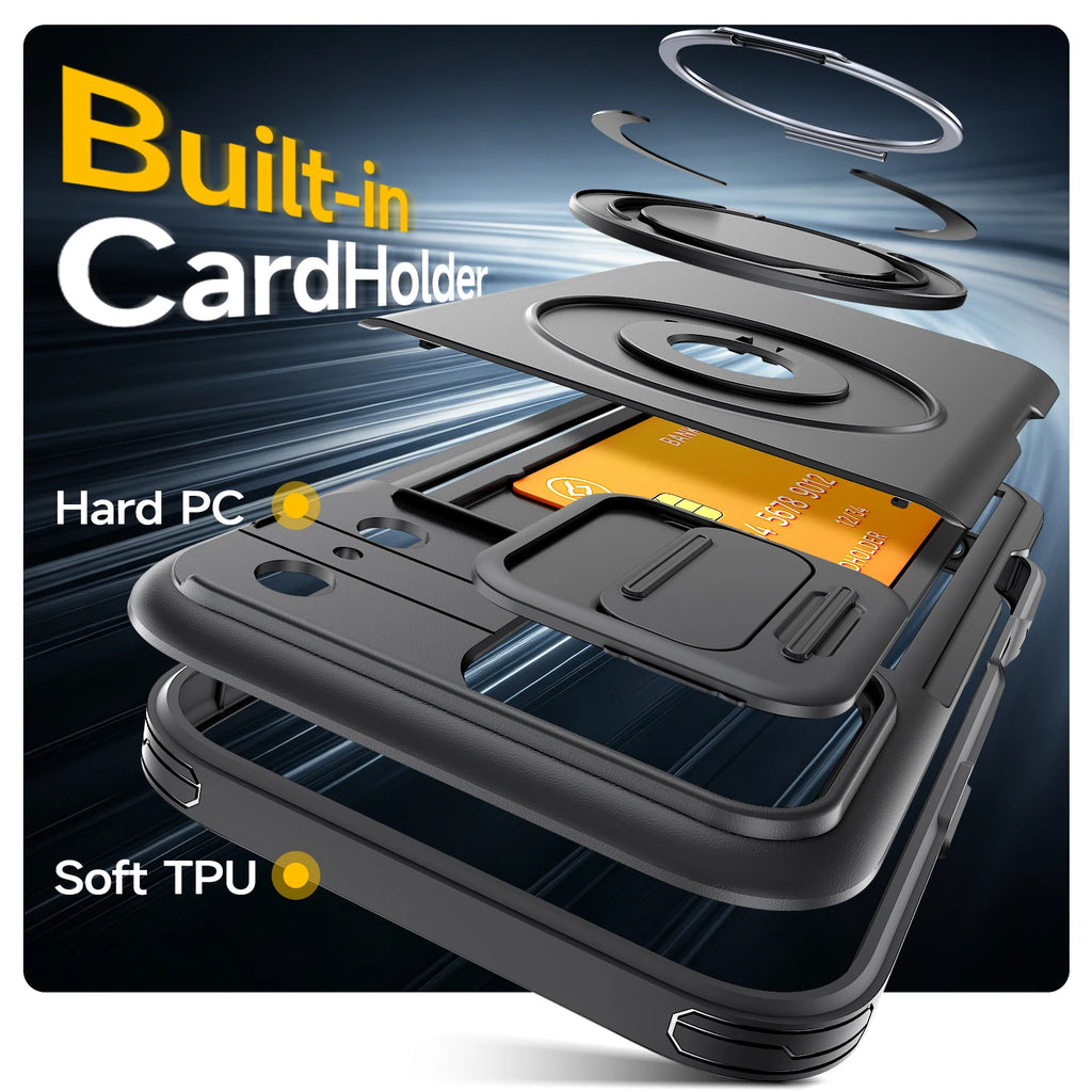 Kickstand Armor Cover Case for Iphone 17 Pro Max 16 Plus Iphone17 Iphone16 Ip17 Card Slot Holder Finger Ring Phone Bag