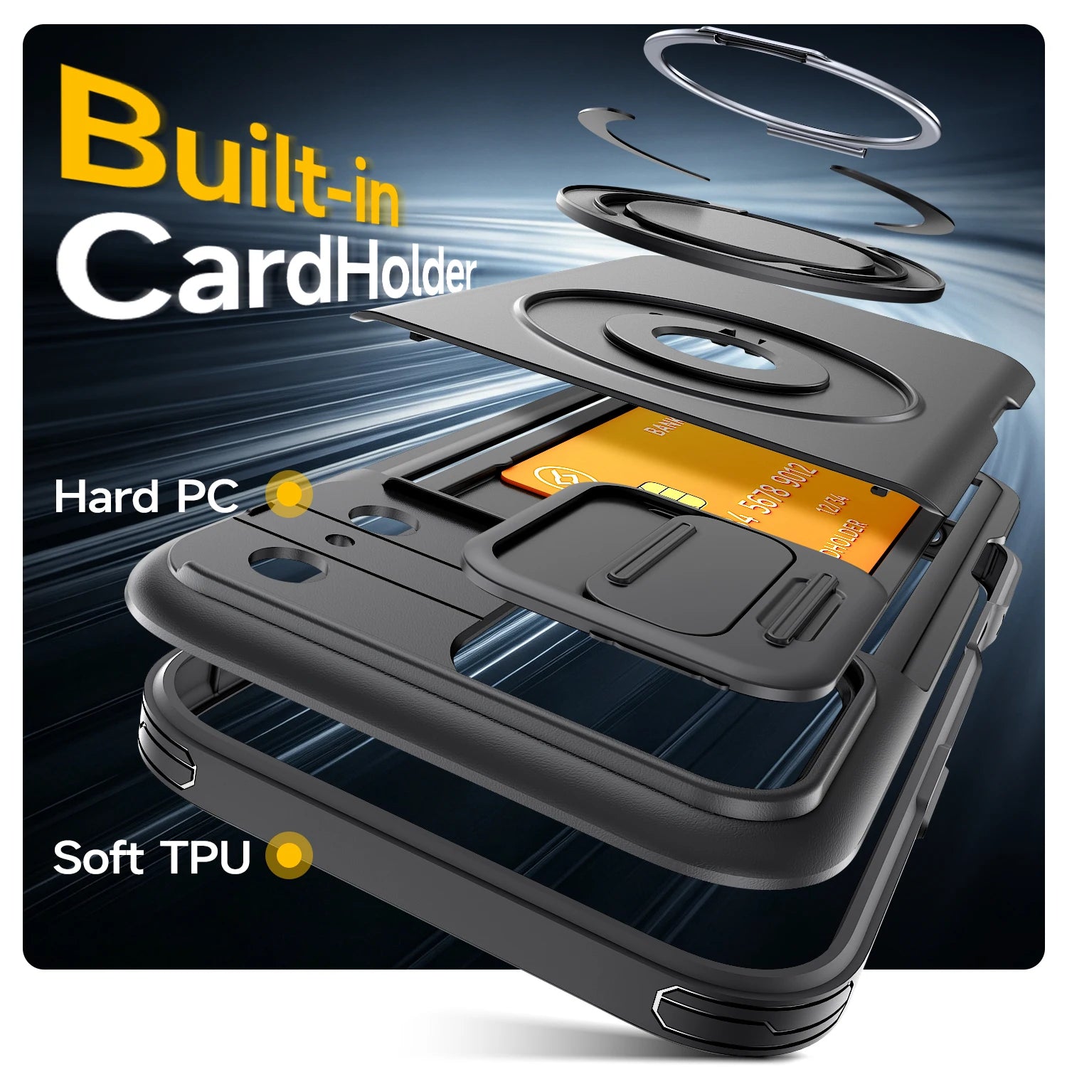 Kickstand Armor Cover Case for Iphone 17 Pro Max 16 Plus Iphone17 Iphone16 Ip17 Card Slot Holder Finger Ring Phone Bag
