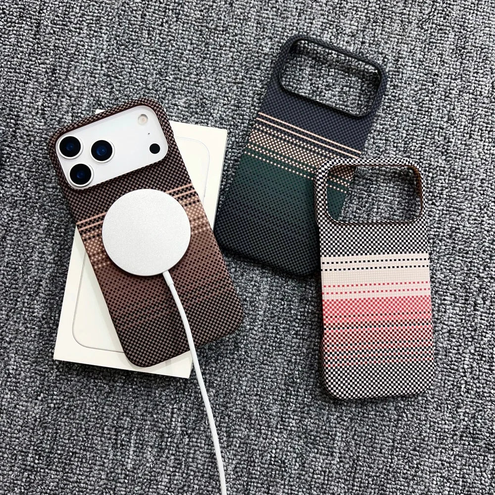 Thin Line Patterns Carbon Fiber For Magsafe Magnetic Case For iPhone 17 16 Plus 15 Pro Max 14 13 12 Frameless PC Bumper Cover