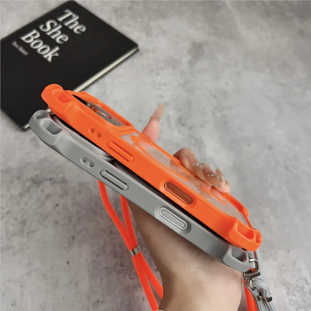 For Magsafe Lanyard Shockproof Clear Case For iPhone 17 Air 16 15 14 13 12 11 Pro Max Plus 16E Magnetic Wireless Charging Cover
