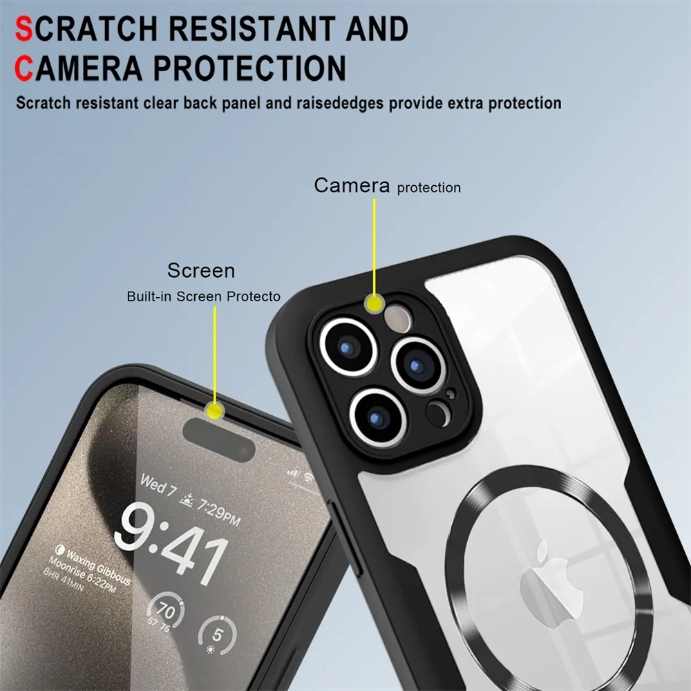 360 Full Body Transparent Magnetic For Magsafe Phone Case For iPhone 16 15 11 12 13 14 Pro Max 15 Plus Wireless Charging Cover