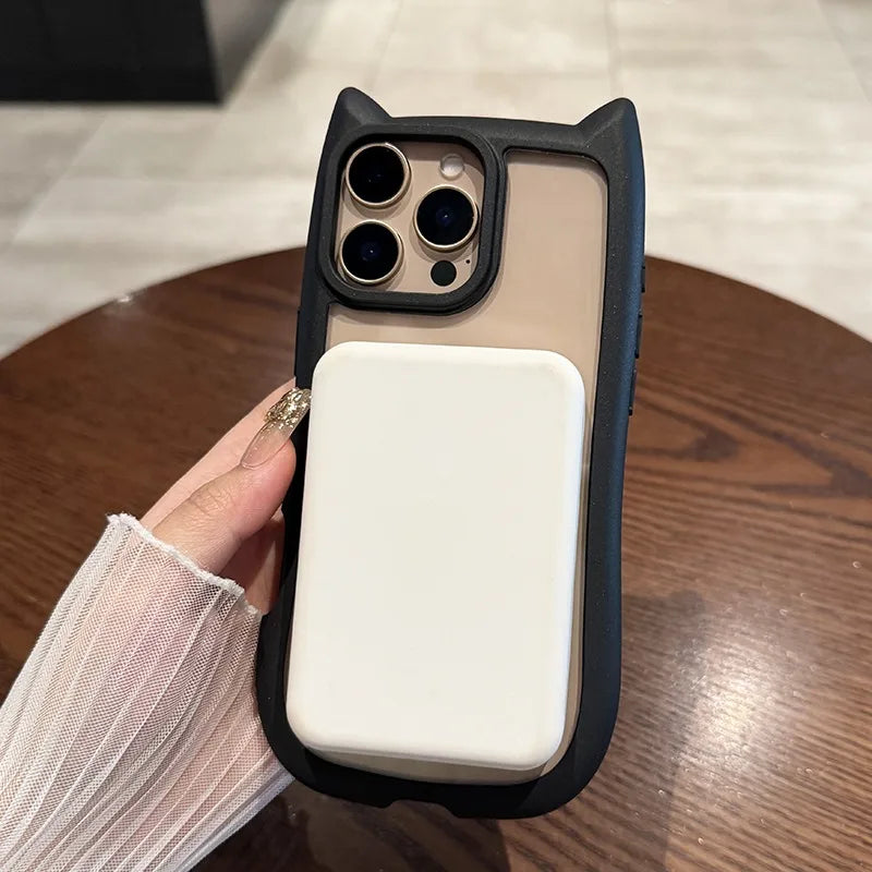 Ins Cute Cat Tail for Magsafe Phone Case For iPhone 17 16 15 14 13 12 Pro Max Air Plus Cat Ear Transparent Shockproof PC Cover