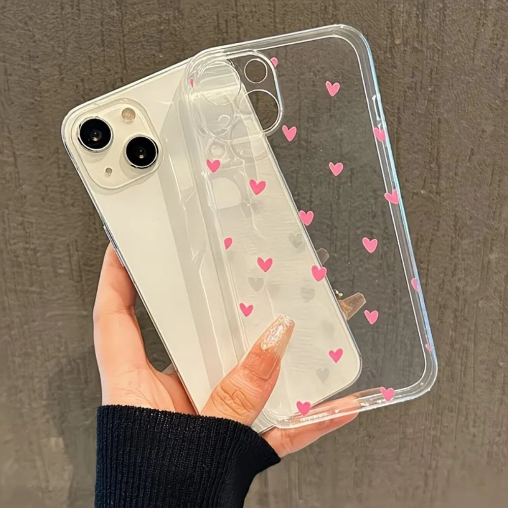 Lucky Heart-Shaped Soft Anti-Fall Clear Phone Case For iPhone 17 16 15 14 13 12 11 Pro Xs Max 8 Plus Mini Air X XR 17e 16e Cover