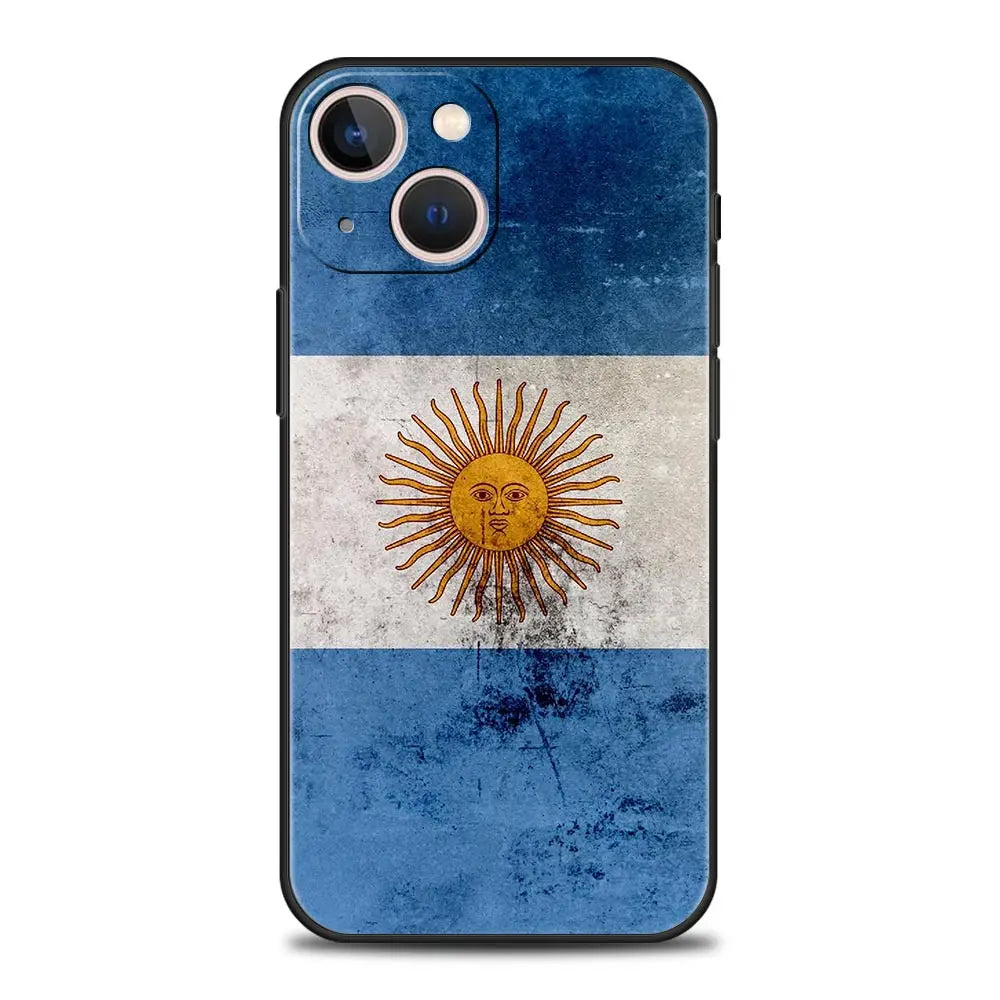 Luxury Phone Case For iPhone 11 12 13 15 16 14 Pro Max X XR XS 7 8 Plus 2020 Black Soft Cover Funda Argentina Flag Soccer 10