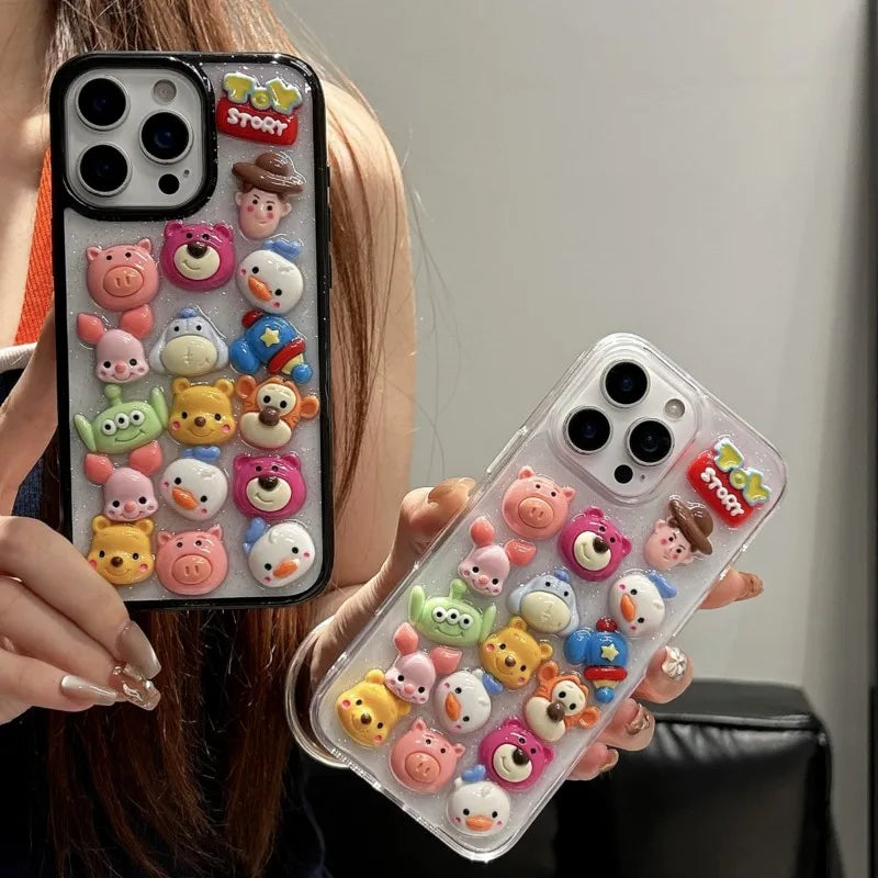 Cute 3D cartoon strawberry bear toy mobilization dropper phone case for iPhone 16 15 14 13 12 11 Pro Max Plus protective case.