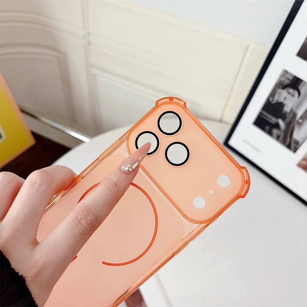 Luxury Lanyard For Magsafe Soft Armor Phone Case For iPhone 17 16 Pro Max 14 15 Plus 13 12 11 Wireless Charge Translucent Cover
