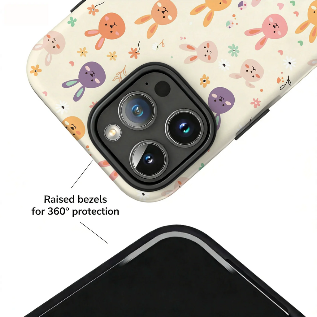 Cute Pastel Bunny Face Pattern Magnetic Phone Case For iPhone 17 16 15 14 Pro Max Plus 13 12 Wireless Charging Shockproof Cover