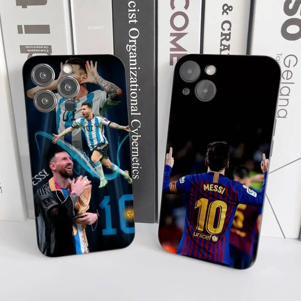 1PC Football King M-Messi Phone Case Silicone Soft Black Shockproof TPU For IPhone 16 15 14 13 12 11 Plus Pro Max Plus