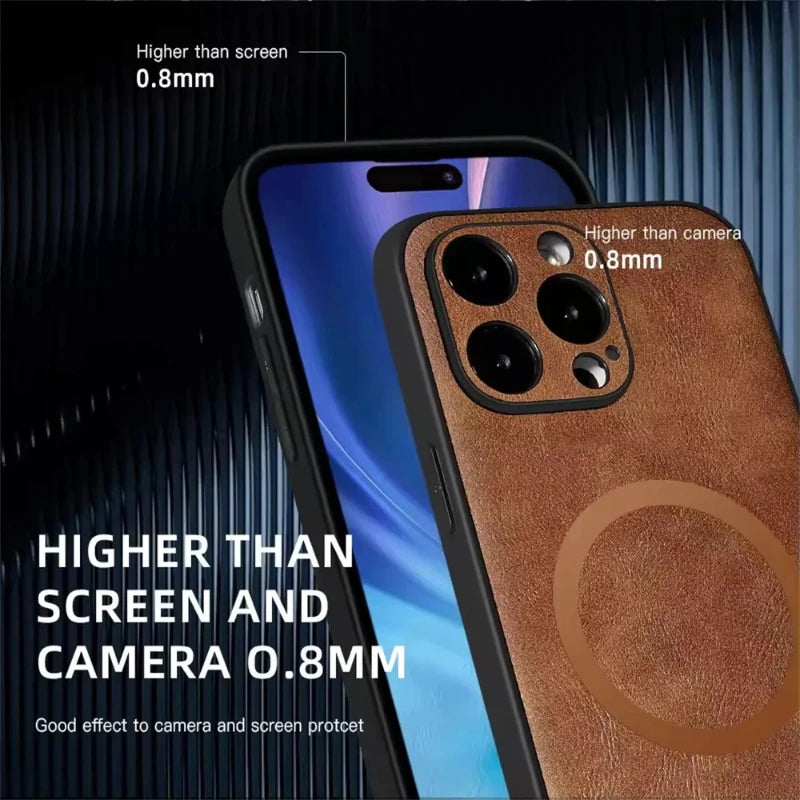 Leather For Magesafe Phone Cases For iPhone 17 13 12 11 Pro Max 17 Air 16E Wireless Charging Case For iPhone 16 15 14 Plus Cover