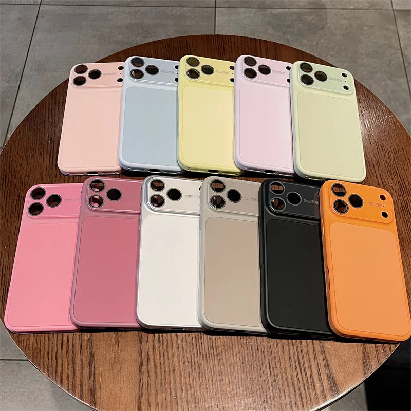 Matte Liquid Silicone Large Window Case For iPhone 17 16 15 14 13 12 Pro Max Camera Protection Veneer Leather Back Cover