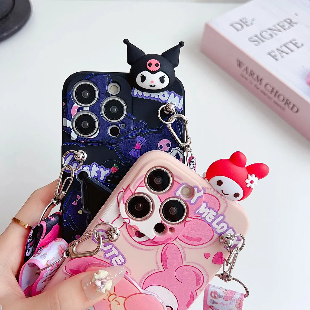 Sanrio 3D Cartoon Kitty Kuromi Holder Case For Samsung Galaxy A70S A11 A21S A21 A31 A51 A71 A02 A02S Crossbody Lanyard Cover