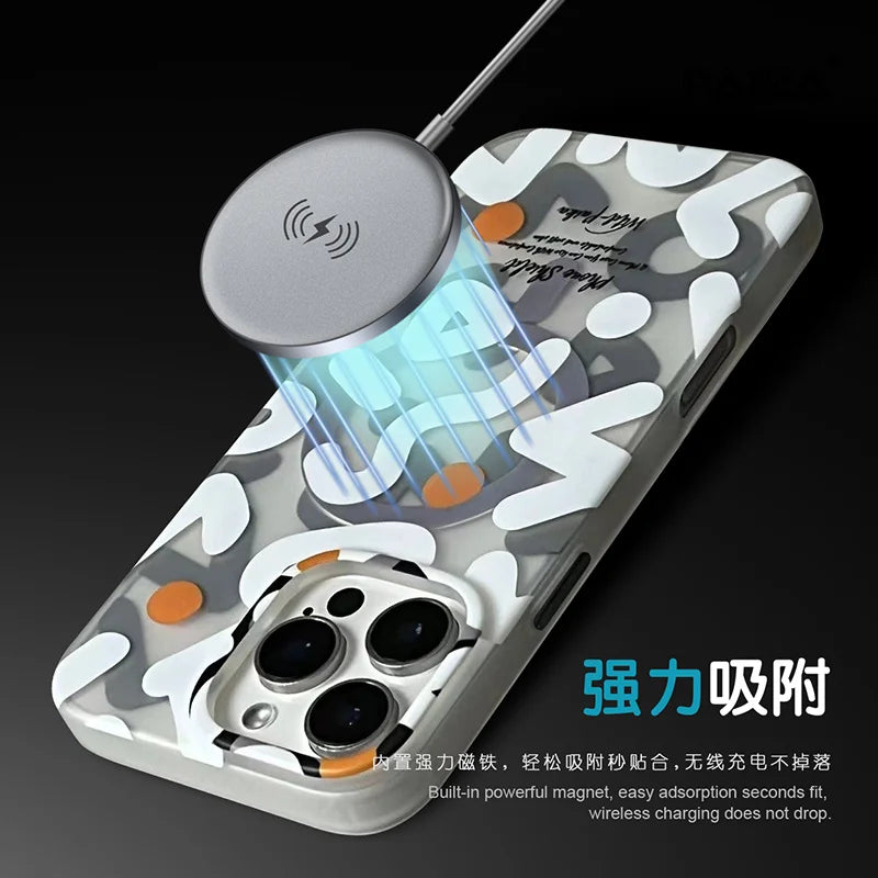 For iPhone 17 12 13 14 15 16 Pro Max Plus 17Air Strong Graffiti  Car Mount Case Fashion Designer Magnetic Charging MagSafe Cover