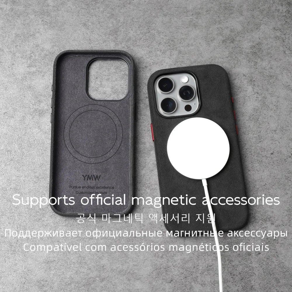 Italian for ALCANTARA Case for iPhone 17 Pro Pro Max Compatible MagSafe Luxury Suede Leather Supercar Suede Phone Cases Cover
