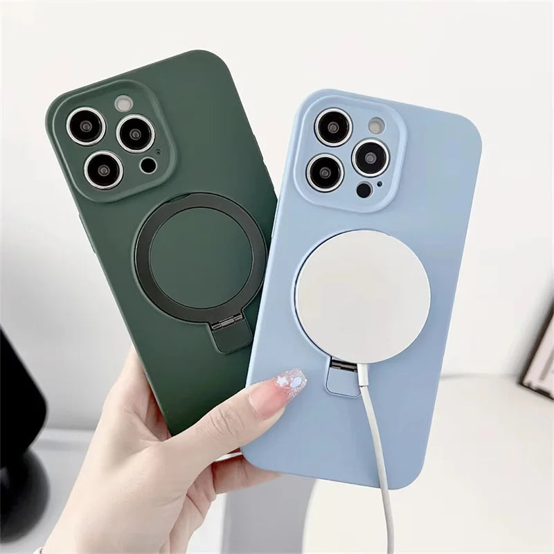 For Magsafe Phone Case For iPhone 17 Air 16 15 14 13 12 11 Pro Max Plus Shockproof Stand Liquid Silicone Wireless Charging Cover
