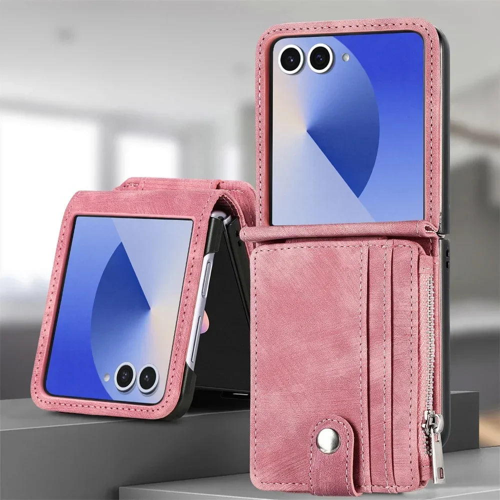 2 in 1 Detachable Leather Wallet Cover For Samsung Galaxy Z Flip 7 fe 6 5 4 3 Flip7 Flip6 Flip5 5G Phone Case with Card Holder