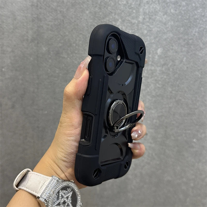 For iPhone 16 Pro Max Case Black Dual Finger Ring Thick Airbag Shockproof Compatible with iPhone 15 14 13 12 11