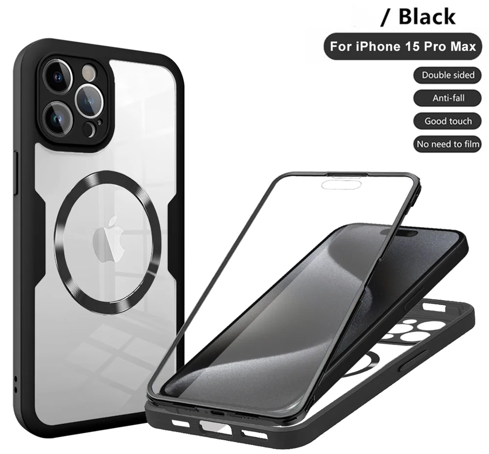 360 Full Body Transparent Magnetic For Magsafe Phone Case For iPhone 16 15 11 12 13 14 Pro Max 15 Plus Wireless Charging Cover