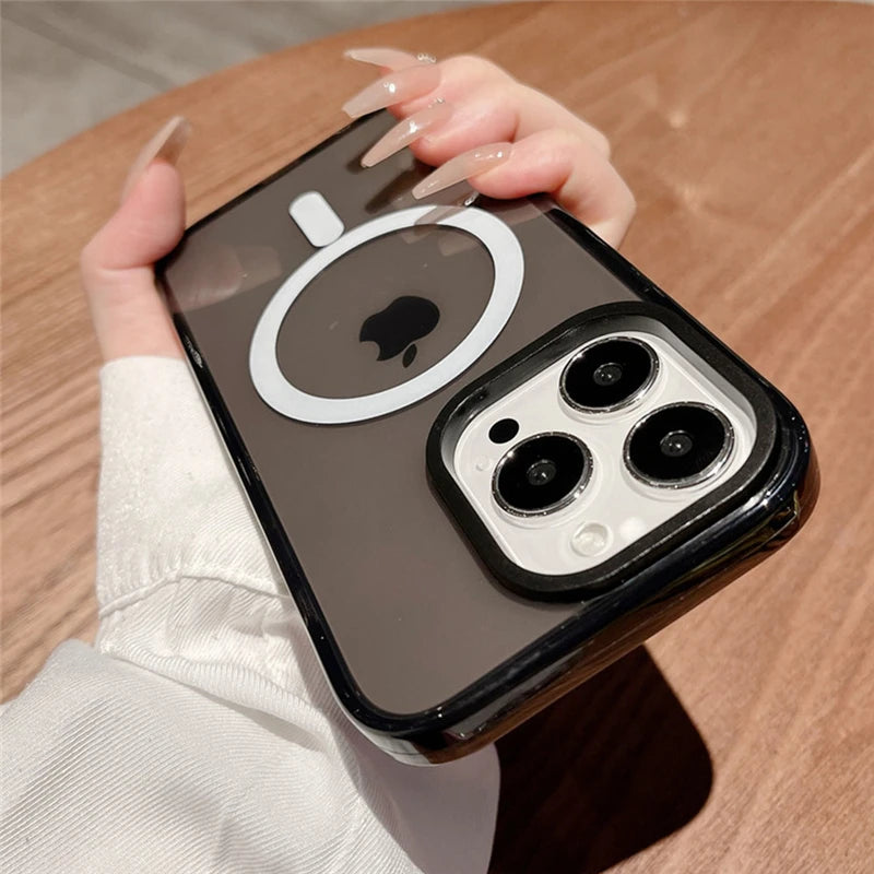 Neon Color For Magsafe Transparent Case For iPhone 17 16 13 15 14 11 12 Pro Max Air Wireless Charge Cases For iPhone 15 16 Plus