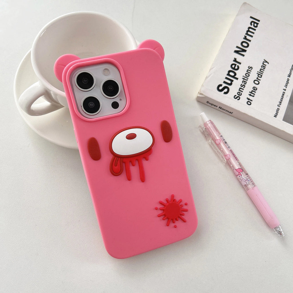 For iPhone 17Pro Max 16 Plus 15 14 13 12 Pro Max Phone Case 3D Cartoon Cute Unique Bloody Design Gothic Bear Soft Silicone Cover