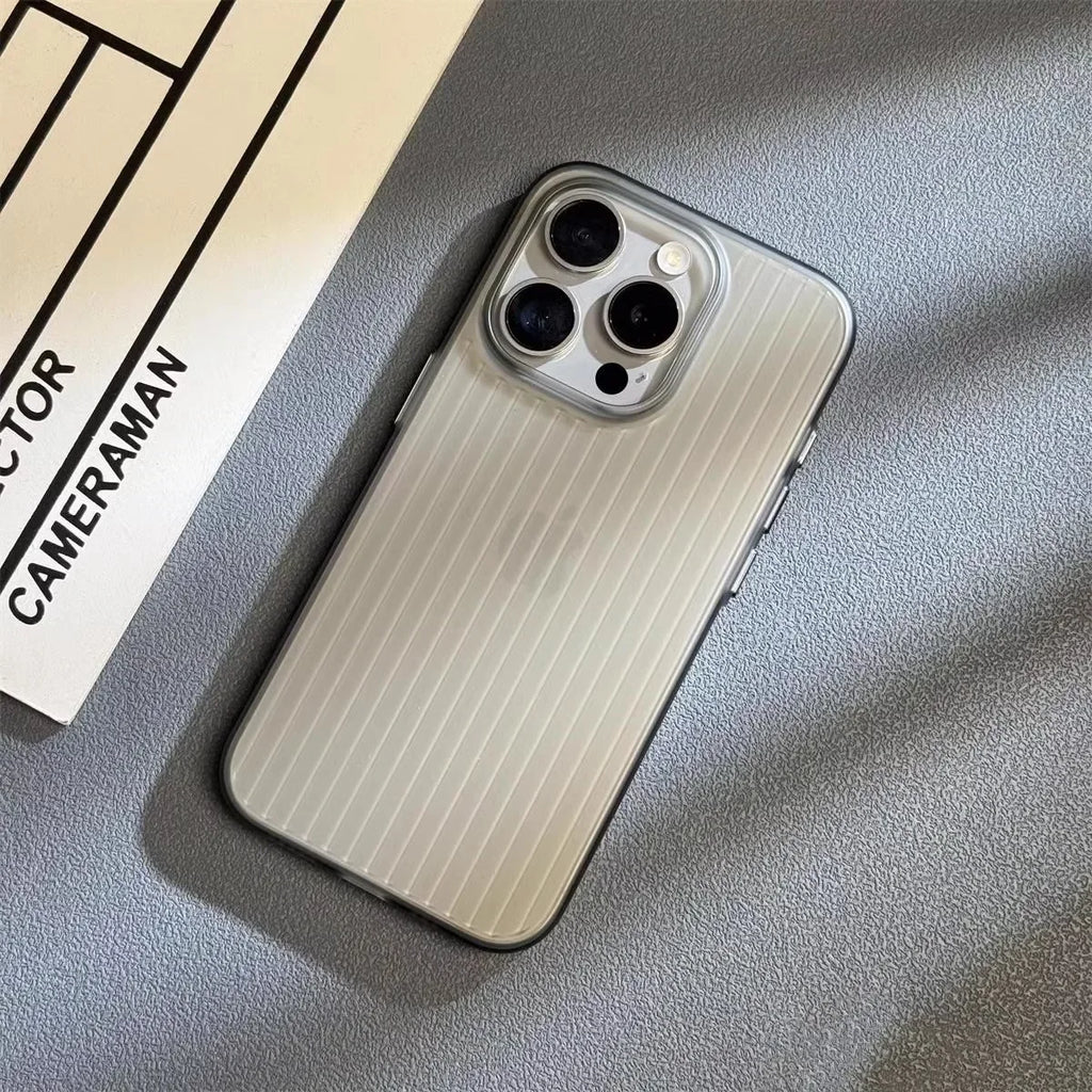Luxury Natural Titanium PC Phone Case For iPhone 15 14 13 Pro Max Plus Electroplated Grating Corrugated Hard Back Cover