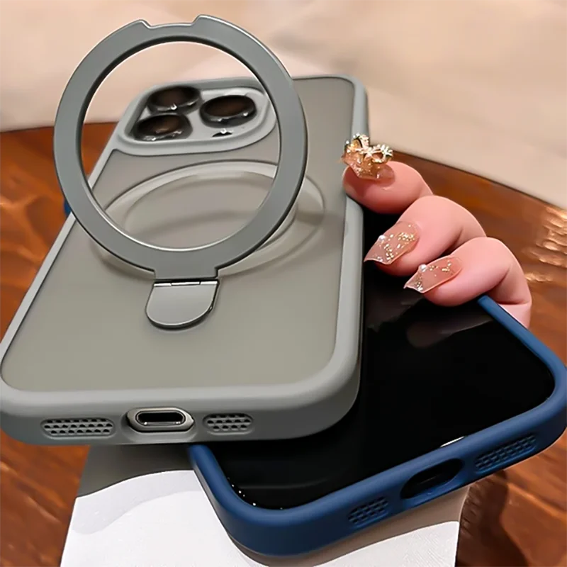 Luxury Magnetic Metal Ring Bracket Case For 16 17 Pro Max 14 Plus 12 13 15 Pro Max 16E For Magsafe Camera Protection Phone Cover