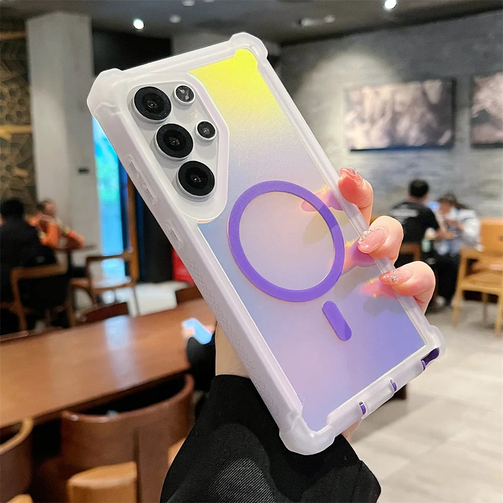 Luxury Shockproof Magnetic Changing Color Case for Samsung S25Ultra S24 Plus Double Layer Armor For Magsafe Protective Cover