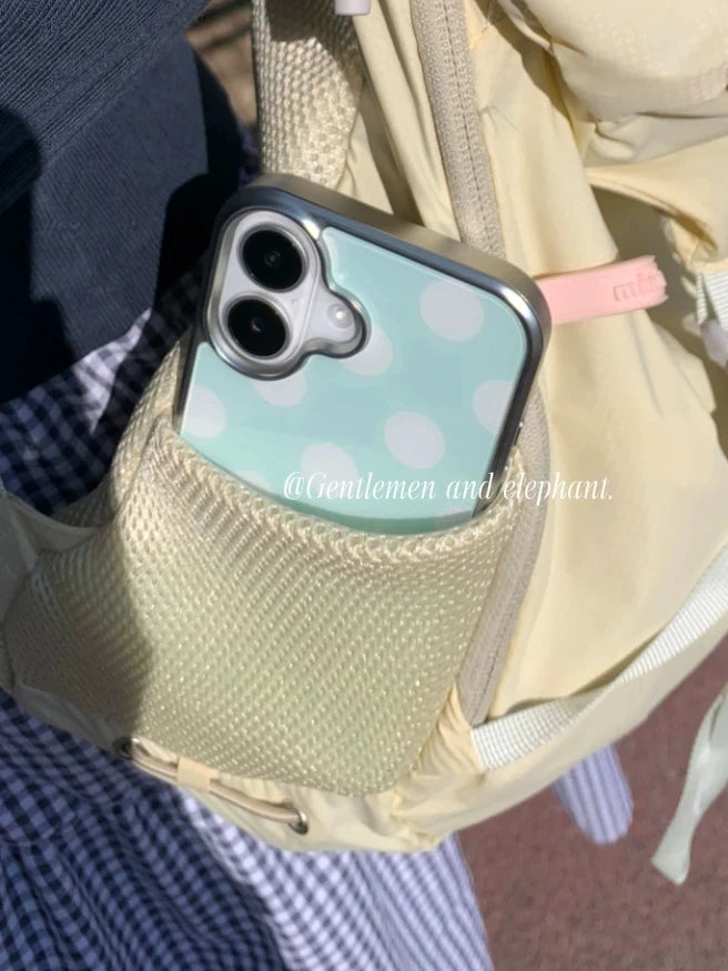 Korea ins Summer Mint Blue Polka Dots Hydrogel Phone Case for iPhone 17 16 15 14 13 12 11 PRO MAX PLUS 17air 16e Drop Glue Cover